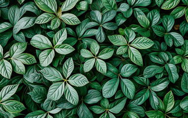 Fototapeta premium Lush green leaves and plants in a gardening setting, highlighting the vibrant textures and patterns of natures foliage
