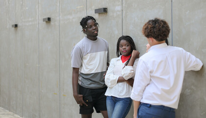 Obraz premium Group of young multiethnic friend having fun and laughing outdoors on beautiful summer day