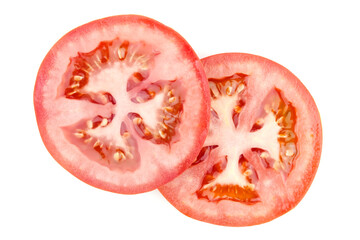 Slices of tomato isolated on white background