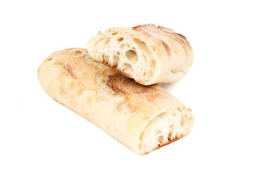 freshly baked baguettes isolated on white background