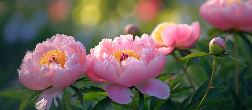 Peony Sky Dance blossoms during summer in the garden.
