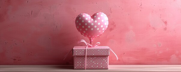 Pink Polka Dot Heart Balloon Gift Box Generative AI