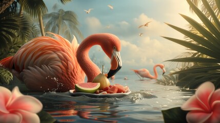 the magic of nature as a Flamingo enjoys a fantastic meal.