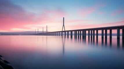 Fototapeta na wymiar Beautiful long bridge over river sunset view picture ultra HD wallpaper image
