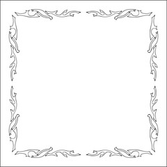 Elegant black and white ornamental frame, decorative border, corners for greeting cards, banners, business cards, invitations, menus. Isolated vector illustration.	