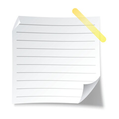 Lined sticky note. Blank note paper sheet. Information reminder. Notepad or memo message, paper sheet. Vector illustration