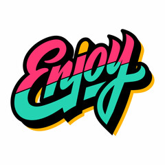 The word ENJOY in street art graffiti lettering vector image style on a white background.