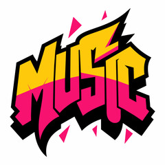 The word MUSIC in street art graffiti lettering vector image style on a white background. - obrazy, fototapety, plakaty