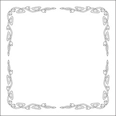 Elegant black and white ornamental frame, decorative border, corners for greeting cards, banners, business cards, invitations, menus. Isolated vector illustration.	