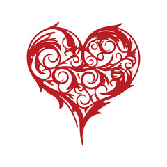 Ornamental artistic valentine heart vector silhouette.
