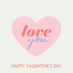 Romantic minimalistic Valentine's day retro greeting card vector pink heart poster