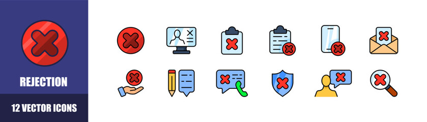 Rejection icon set. Rejection icons. Flat style