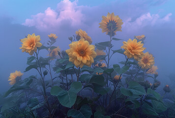Fototapeta na wymiar sunflower on blue sky, generative ai