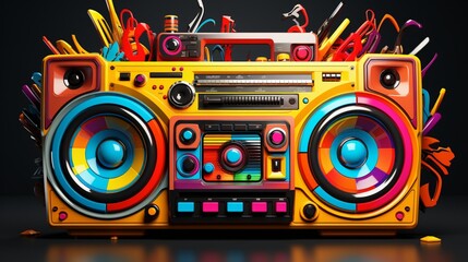 Fototapeta premium Colorful retro Boombox 3d illustration 