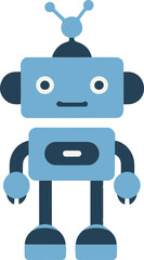 Cartoon blue robot flat vector illustration. Cute retro robot icon, vintage chat bot 