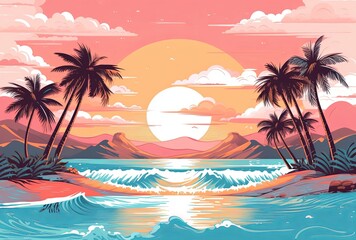 Summer sea illustration on natural background