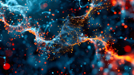 Abstract scientific background, symbolizing space, energy, and molecular structures in a vibrant and dynamic design