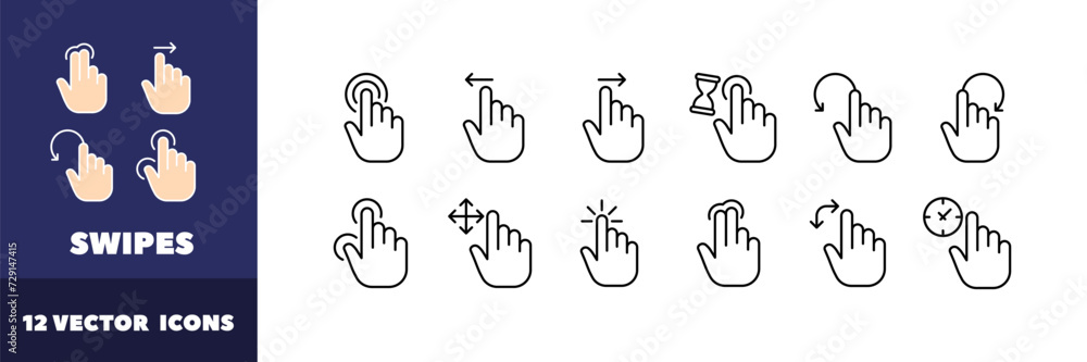 Poster swipes cursor icons. cursor buttons collection. linear style. vector icons