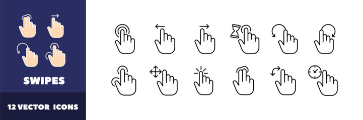 Swipes cursor icons. Cursor buttons collection. Linear style. Vector icons