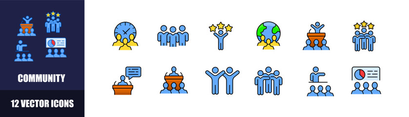 Community icon set. Flat style. Vector icons