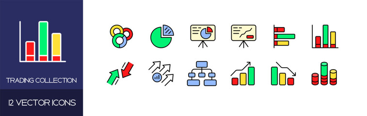 Trading collection icons. Chart set. Flat style. Vector icons