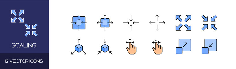 Obraz premium Scaling icon set. Flat style. Vector icons