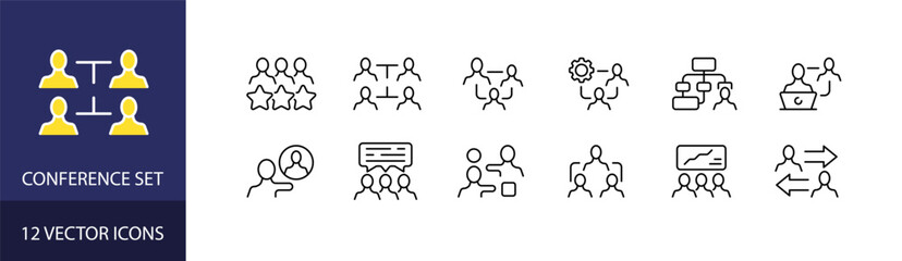 Conference icon set. Conference icons. Linear style