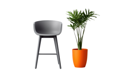 bar chair plastic with a side plant on a White or Clear Surface PNG Transparent Background