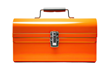 Bright Orange Metal Toolbox on a White or Clear Surface PNG Transparent Background