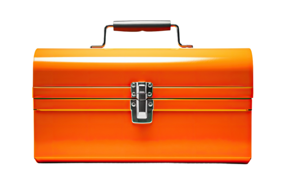 Bright Orange Metal Toolbox on a White or Clear Surface PNG Transparent Background