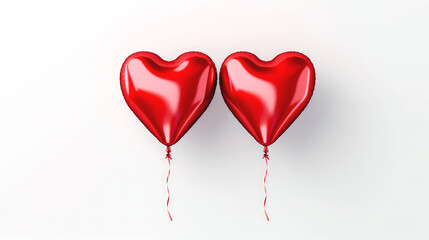 Two glossy red heart-shaped balloons on a white background. Suitable for Valentine's Day and Mother's Day decoration