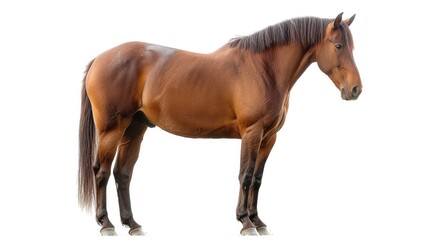 Handsome and healthy brown horse isolated on white background