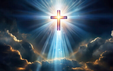 Divine Illumination: God's Light in Heaven, Symbolizing Spiritual Truth, Love, and Grace, Blessing the World with Cross-Shaped Beams of Heavenly Radiance