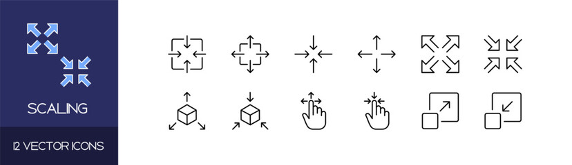 Scaling icon set. Linear style. Vector icons