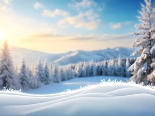 Fototapeta na wymiar Christmas winter banner with snow and blurred bokeh background. christmas and happy new year greeting card, copy space for decoration or text