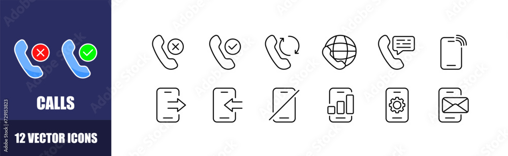 Poster calls icon set. linear style. vector icons