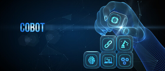 Industrial automation technology concept. Collaborative robot, cobot. 3d illustration