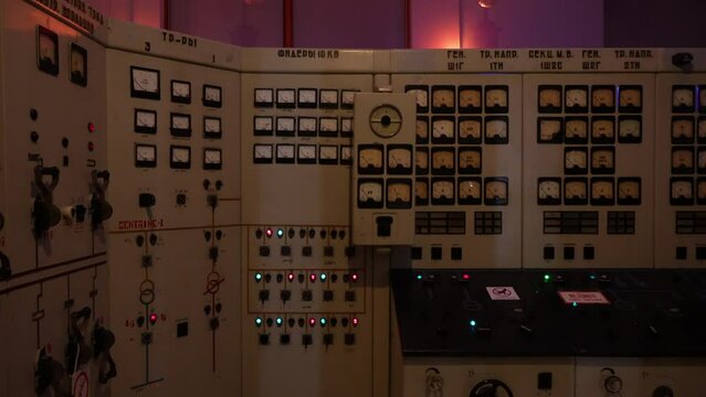 Soviet control room replica. Old electric switches.