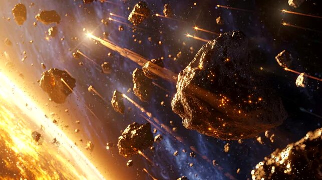 Asteroids in a starlit expanse. Fantasy landscape anime or cartoon style, Seamless looping 4k time-lapse virtual video animation background
