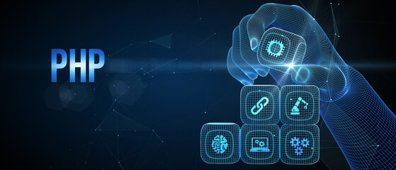 Business, Technology, Internet and network concept. PHP abbreviation. Modern technology concept. 3d illustration