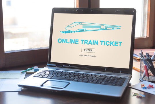 Online train ticket concept on a laptop screen