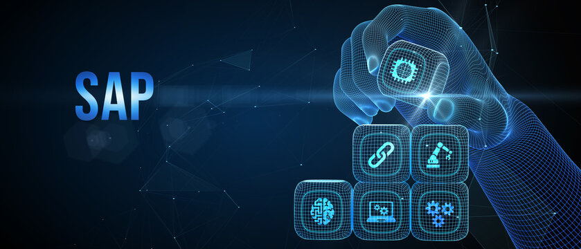 SAP System Software Automation concept on virtual screen data center. Business, modern technology, internet and networking concept. 3d illustration