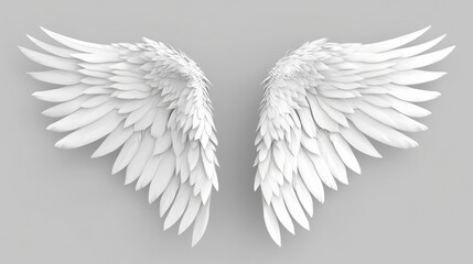 Realistic angel wings. White isolated pair of falcon wings, 3d, vector