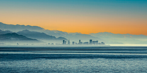 panorama of the city of Batumi. View from the sea