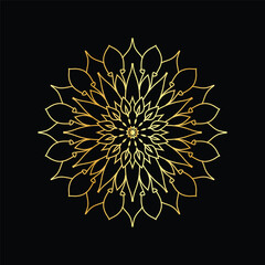 Golden mandala on a black background, vector illustration.