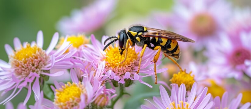 A Paper Wasp collecting nectar on Heath Aster flowers.