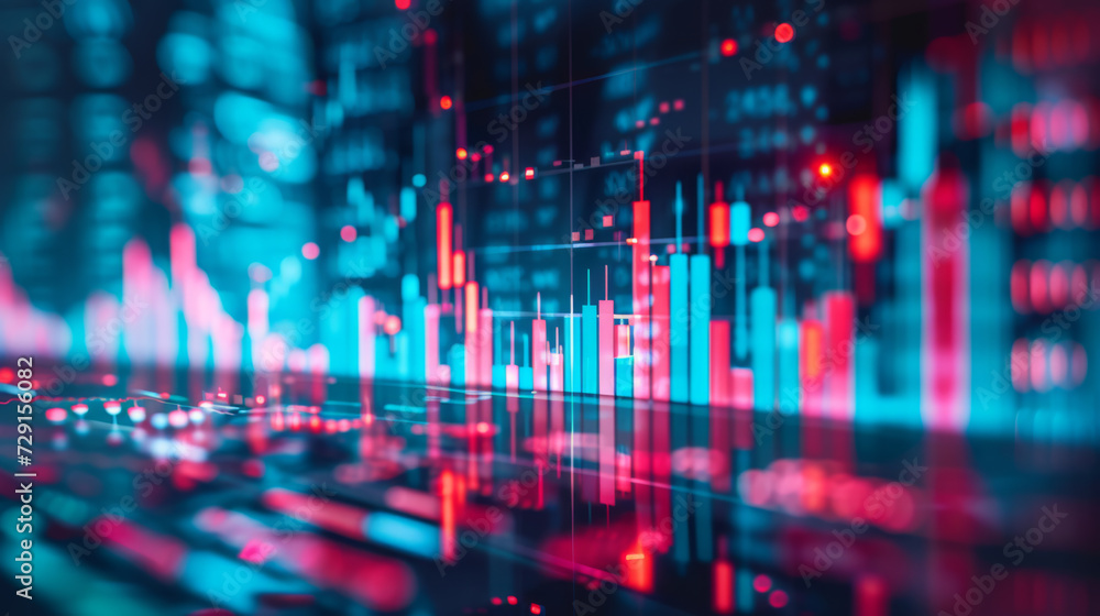Poster a blurred close-up view of a financial stock market graph on a digital screen with various data poin