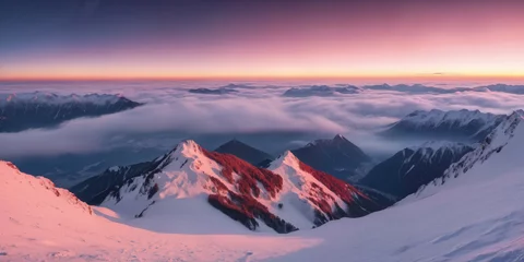 Rolgordijnen Alps mountain view moody light sunset © magann