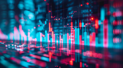 Fototapeta premium a blurred close-up view of a financial stock market graph on a digital screen with various data points and trend lines