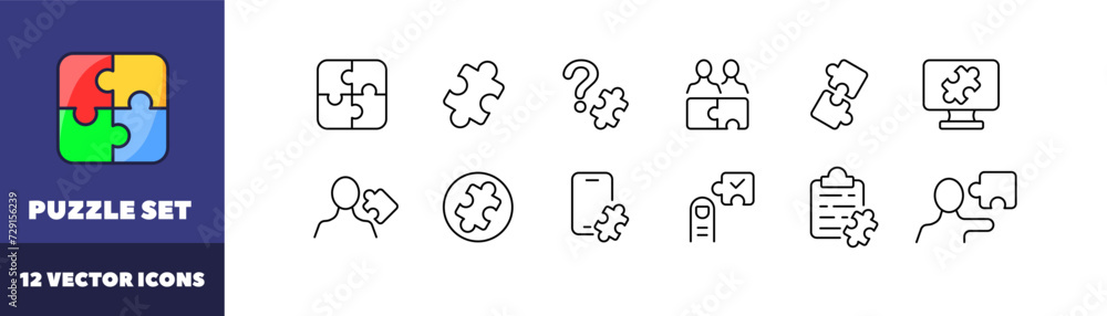 Poster puzzle set. puzzle icons. linear style